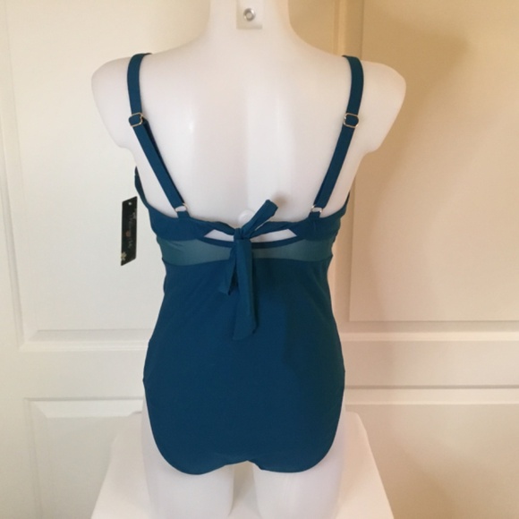 Women’s Modest Mesh Tummy Control Slimming One Piece Bathing Suit - Picture 3 of 6